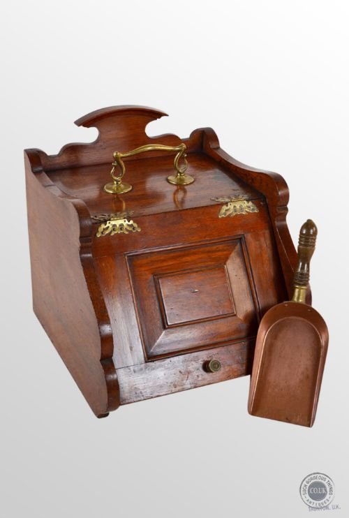 Antique Coal Box Fireside Victorian Log Bin Purdonium with Copper Shovel - C1860