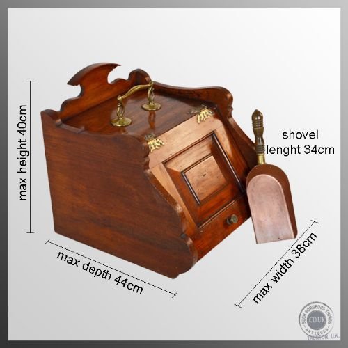 fig 1. Antique Coal Box Fireside Victorian Log Bin Purdonium With Copper Shovel - c1860