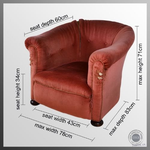 fig 1. Victorian Antique Armchair Tub Arm Club Chair For Re-Upholstery Re-Covering