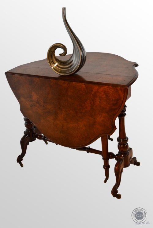 Antique Burr Walnut Sutherland Drop Leaf Folding Occasional Side Table C1870