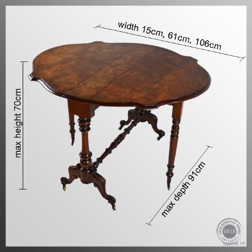 fig 1. Antique Burr Walnut Sutherland Drop Leaf Folding Occasional Side Table c1870