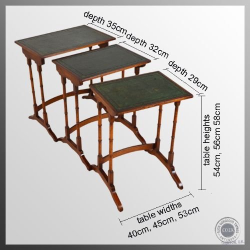 fig 1. Trio Nest Set of Three Leather Top Mahogany Stacking Side Tables Antique c1900