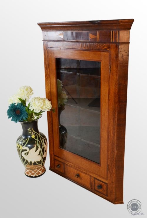 Antique Oak Glazed Corner Cupboard Display Cabinet C1800