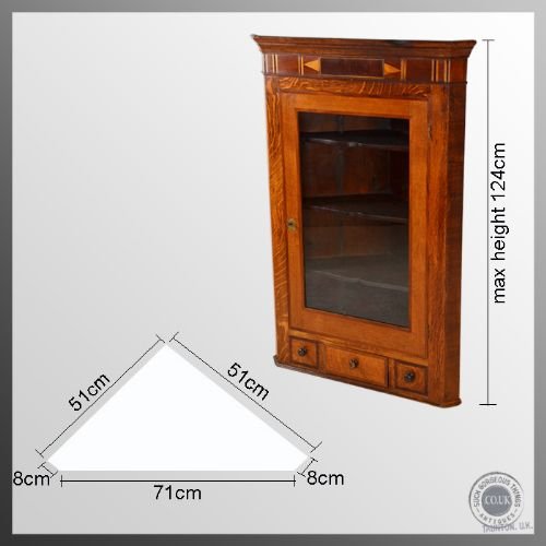fig 1. Antique Oak Glazed Corner Cupboard Display Cabinet c1800