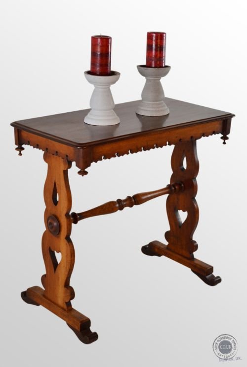 Antique English Hall Library Sofa Side Lamp Stretcher Table C1850