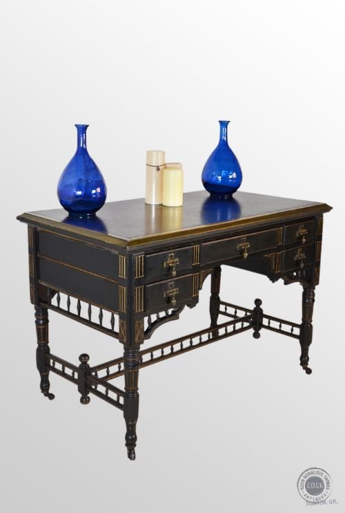 Antique Library Writing Table Desk Ebonised Aesthetic Movement Period C1880