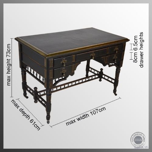 fig 1. Antique Library Writing Table Desk Ebonised Aesthetic Movement Period c1880