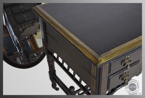 fig 3. Antique Library Writing Table Desk Ebonised Aesthetic Movement Period c1880
