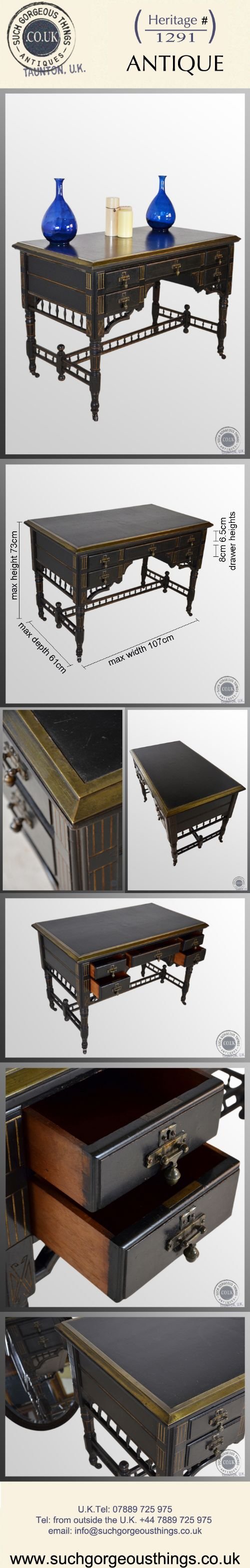fig 4. Antique Library Writing Table Desk Ebonised Aesthetic Movement Period c1880