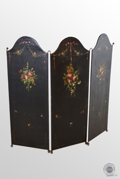 Antique Fire Screen Guard Polychrome Art Nouveau 3 Fold C1890