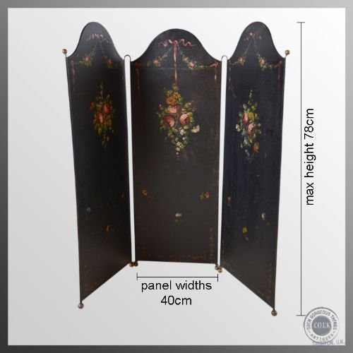 fig 1. Antique Fire Screen Guard Polychrome Art Nouveau 3 Fold c1890
