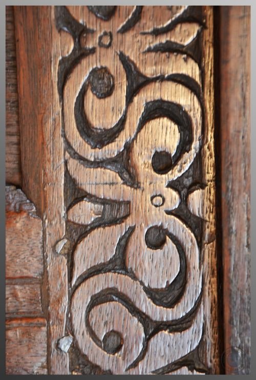 fig 2. Antique Oak Coffer 4 Panel Chest Trunk Box with Carving c1700