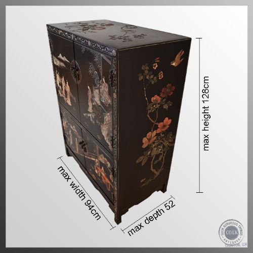fig 1. Antique Chinoiserie Ebonised Oriental Cabinet c1920