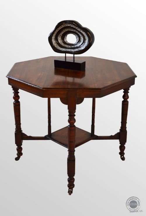 Antique Octagonal Wine Lamp Side Occasional Victorian Walnut Table C1890