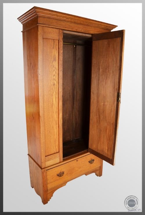 fig 2. Antique Oak Wardrobe Art Deco Period Mirrored With Drawer c1920