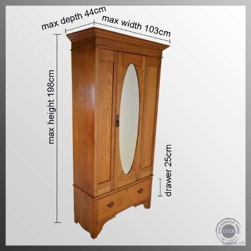 fig 1. Antique Oak Wardrobe Art Deco Period Mirrored With Drawer c1920
