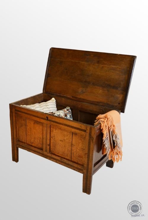 Antique Oak Coffer 2 Panel Chest Trunk Box C1700