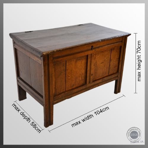 fig 1. Antique Oak Coffer 2 Panel Chest Trunk Box c1700