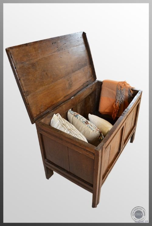 fig 2. Antique Oak Coffer 2 Panel Chest Trunk Box c1700