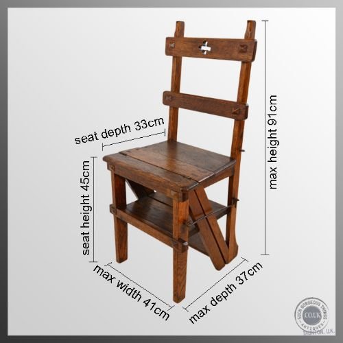 fig 1. Antique Oak Metamorphic Steps Porters Chair Ladder Library Step c1860