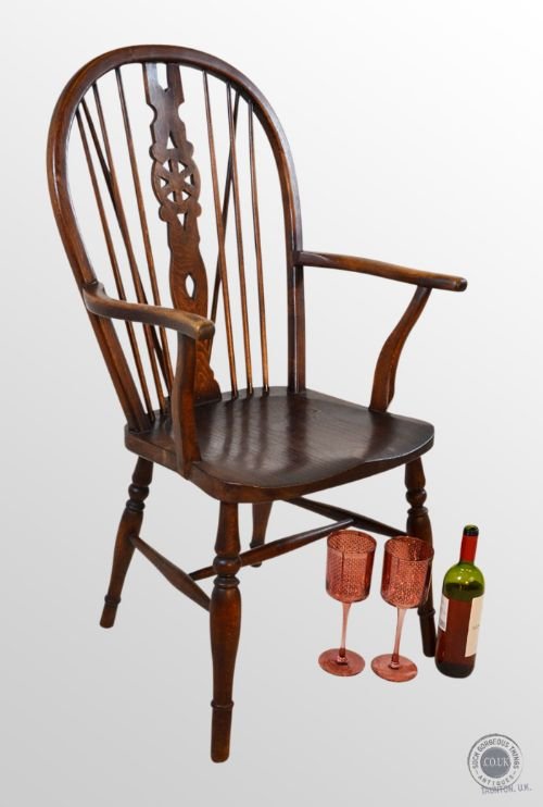 Antique Windsor Elm Chair Country Stick Armchair C1900 Stamped Fh