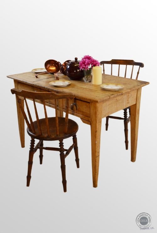 Antique Victorian Pine Kitchen Dining Table with Drawers 4 - 6 Seater C1850