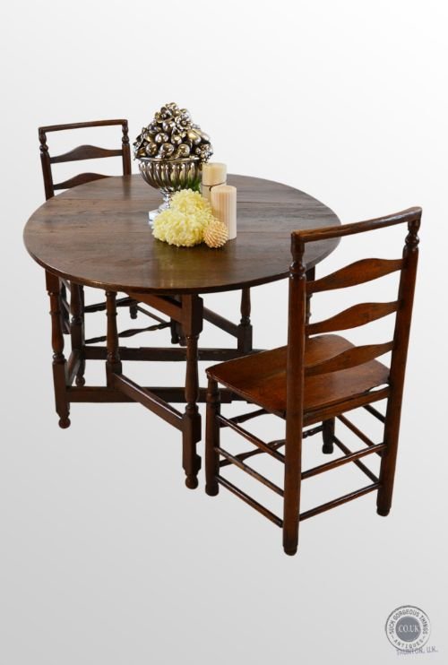 Antique Gate Leg Oak Drop Leaf Oval English County Table C1750