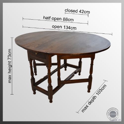 fig 1. Antique Gate Leg Oak Drop Leaf Oval English County Table c1750