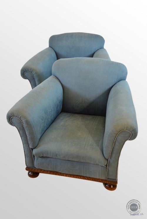 Edwardian Pair of Armchairs Antique Deep Seat Club Chairs C1910