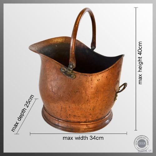 fig 1. Antique Log Bucket Coal Helmet Fireside Scuttle Copper Bin c1900