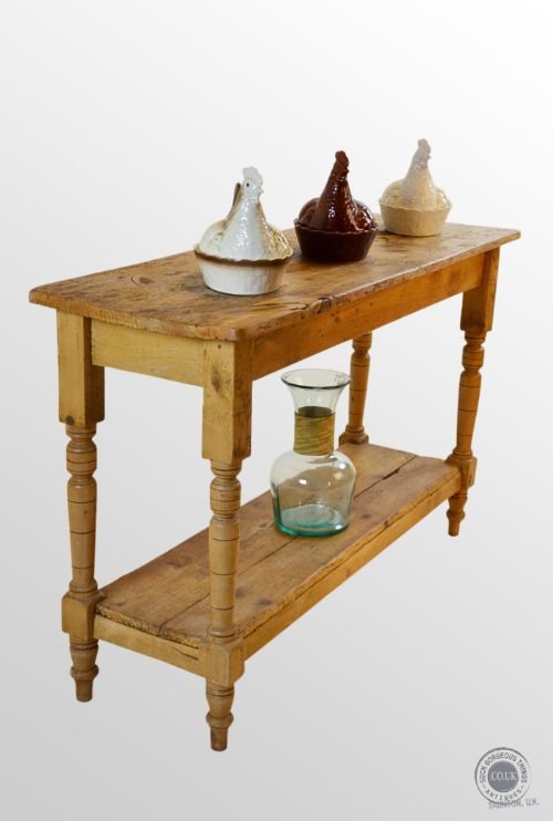 Antique Victorian Pine Hall Display Narrow Two Tier Table C1860