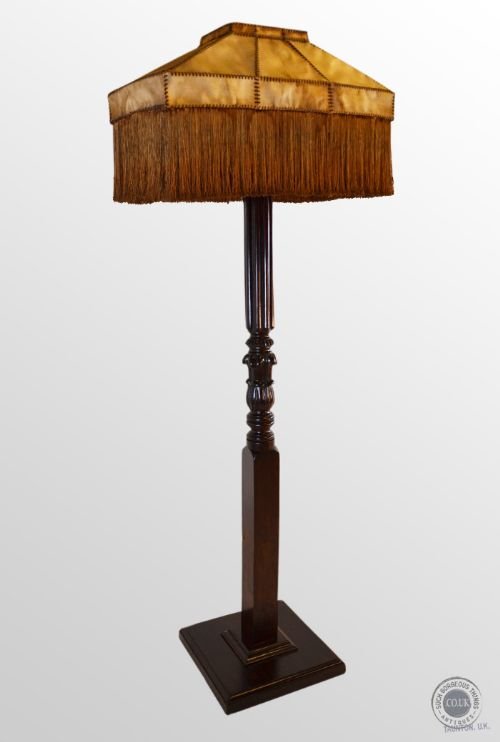 Antique Standard Lamp & Shade Large Tall Floor Light - Rewired - C1900