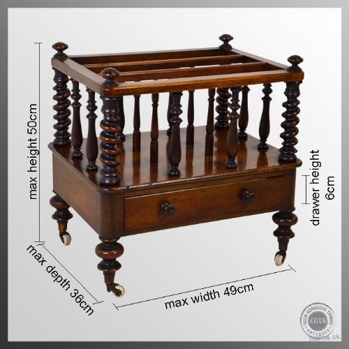 fig 1. Antique Victorian Walnut Canterbury Magazine Storage Rack With Drawer c1870
