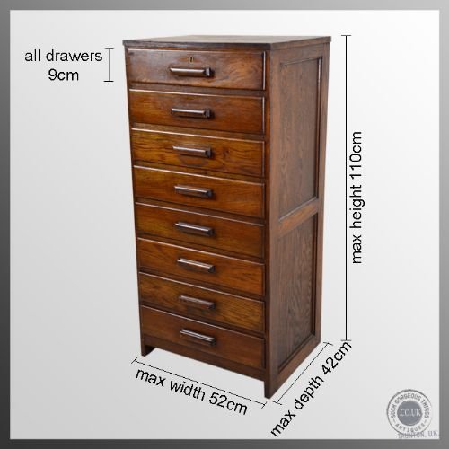 fig 1. Antique Oak Tall Chest Set of Specimen Drawers Filing Cabinet c1910