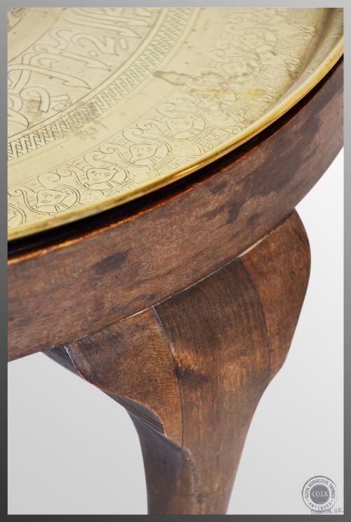 fig 2. Antique Brass Round Tray Butlers Serving Coffee or Occasional Table c1910