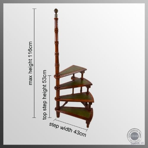 fig 1. Antique Yew Library Steps Circular Step Ladder c1900