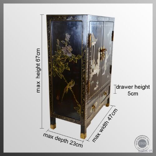 fig 1. Antique Small Cabinet Victorian Chinoiserie Ebonised Japanned Oriental c1890