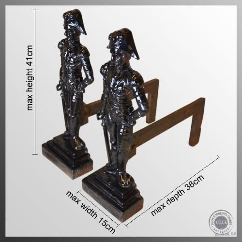 fig 1. Antique Pair Fire Dogs Andirons Hand-forged Victorian Cast Iron c1850