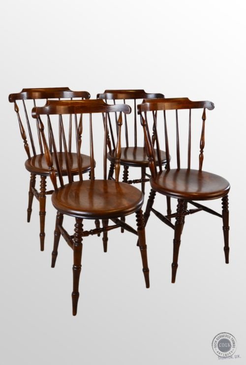 Set Four 4 Kitchen Dining Antique Windsor Chairs C1900