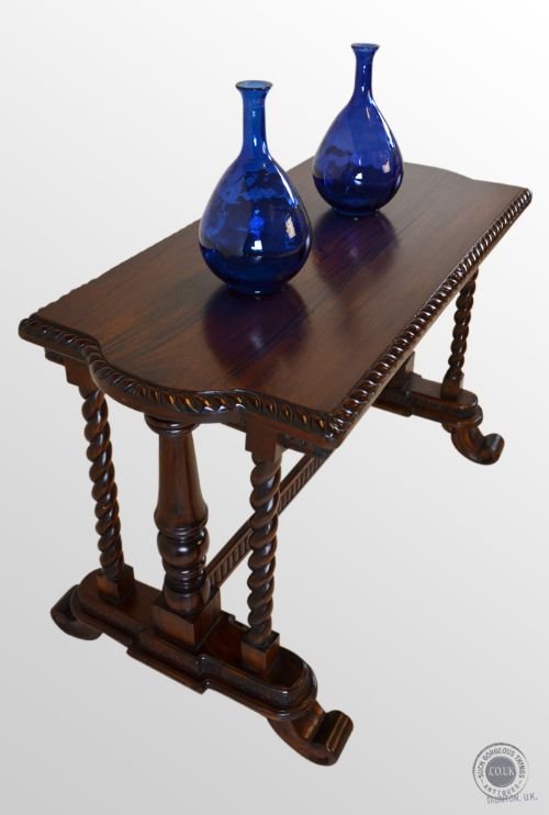 Antique Hall Library Sofa Side Lamp Stretcher Fruitwood Table C1900