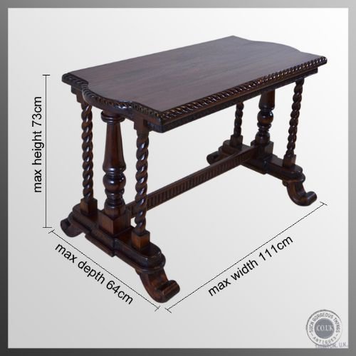 fig 1. Antique Hall Library Sofa Side Lamp Stretcher Fruitwood Table c1900