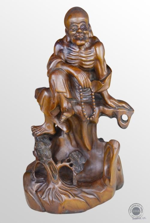 Carved Oriental Chinoiserie Wooden Hongmu Statue Sculpture Figure C1850