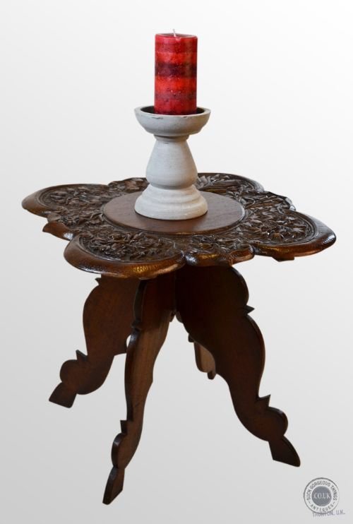 Antique Carved Wine Lamp Side Occasional Small Folding Table