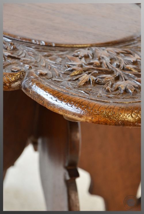 fig 2. Antique Carved Wine Lamp Side Occasional Small Folding Table