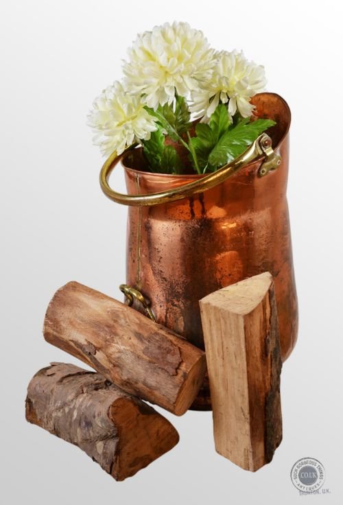 Antique Log & Coal Bucket Scuttle Copper Dairy Jug Fireside Bin C1850