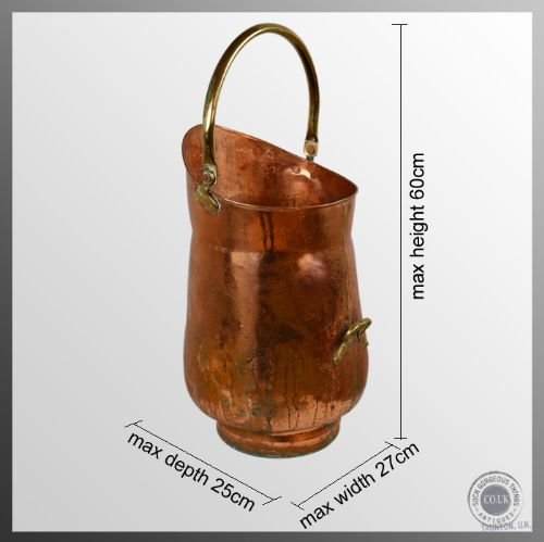 fig 1. Antique Log & Coal Bucket Scuttle Copper Dairy Jug Fireside Bin c1850