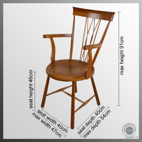 fig 1. Antique Stick Back Reading Fireside Chair Country Kitchen Windsor Armchair c1900
