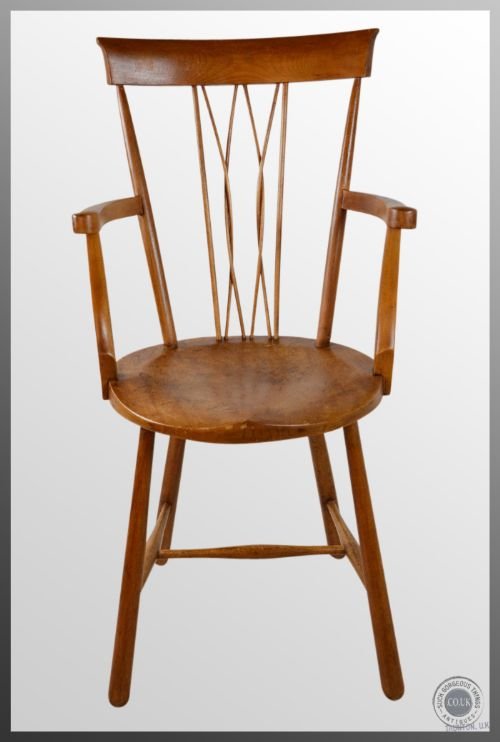 fig 2. Antique Stick Back Reading Fireside Chair Country Kitchen Windsor Armchair c1900