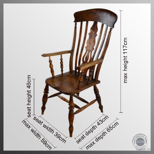 fig 1. Antique Windsor High Back Chair Country Beech Kitchen Fireside Armchair c1900