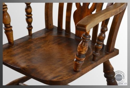 fig 3. Antique Windsor High Back Chair Country Beech Kitchen Fireside Armchair c1900